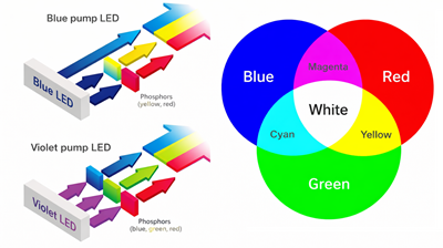 White Light from LED Mixing and Phosphor Conversion
