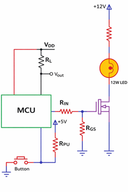 MOSFET Switching Circuit Controlling a Load Using Gate Voltage